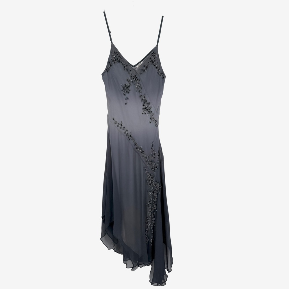 Vintage Scala 100% Silk Beaded Ombre Fairy Whimsigoth Handkerchief Hem Dress L - Picture 2 of 16